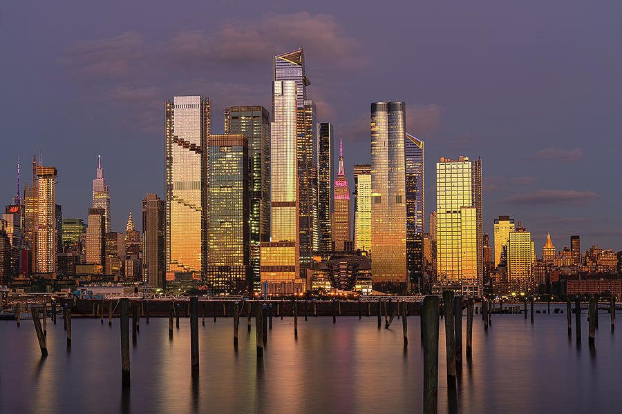 Hudson Yards In New York City From Jersey Shore At Dusk Art Print Photograph