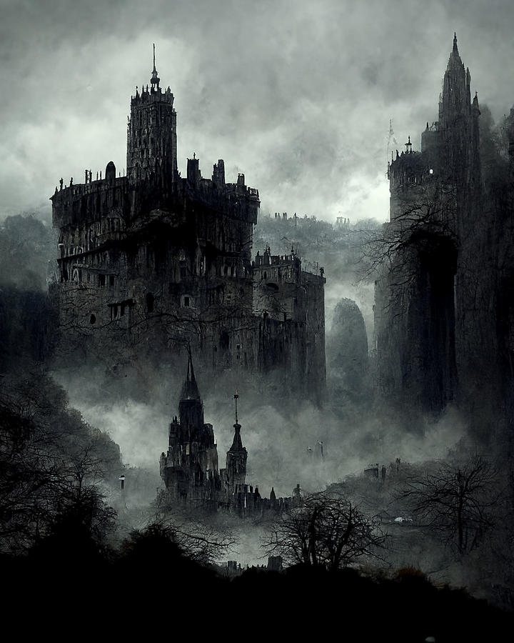 dark medieval castle painting