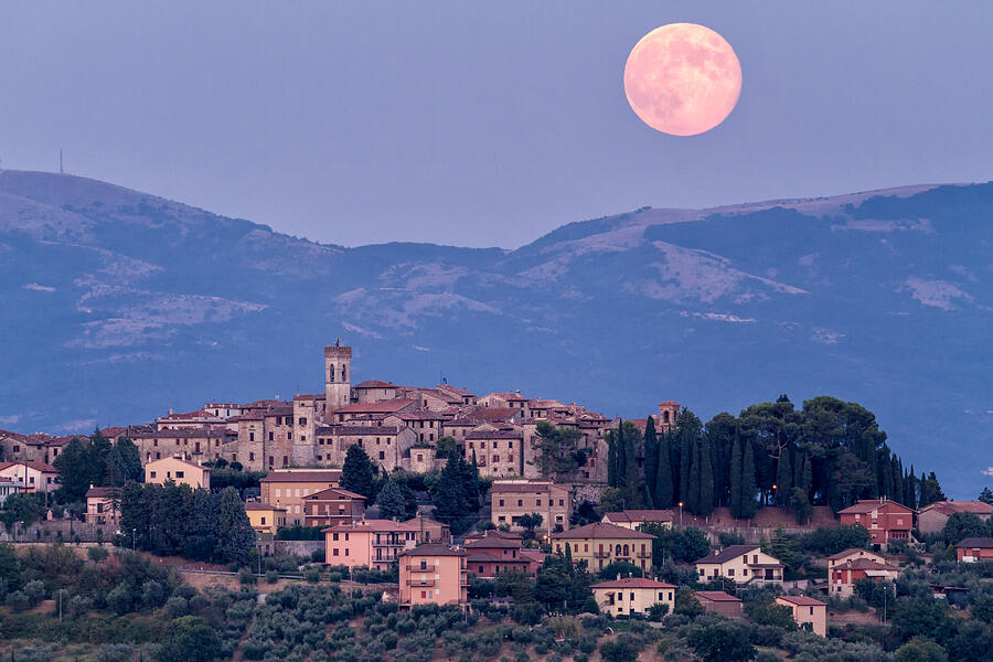 Huge pink full moon Photograph by Fotosearch