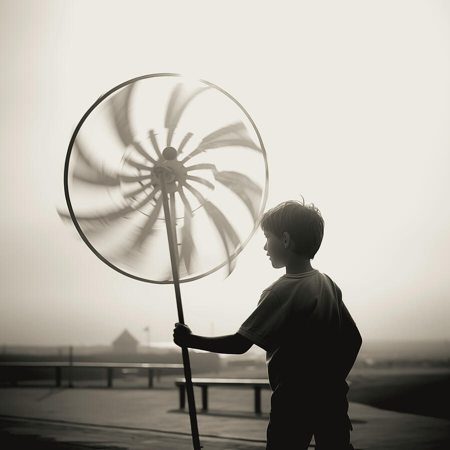 Black And White Digital Art - Huge Spinning Pinwheel in the Fog by Yo Pedro