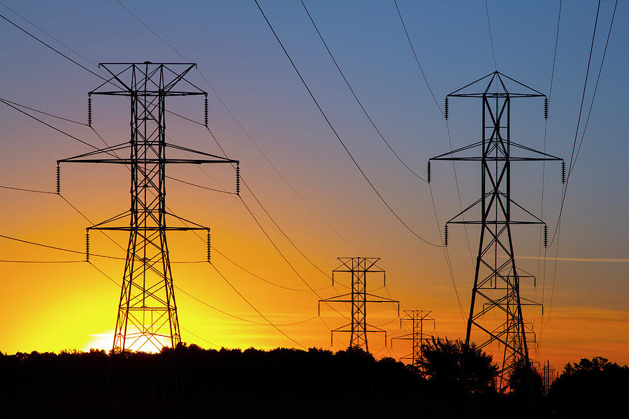 Huge utility towers carrying electric power lines across America ...