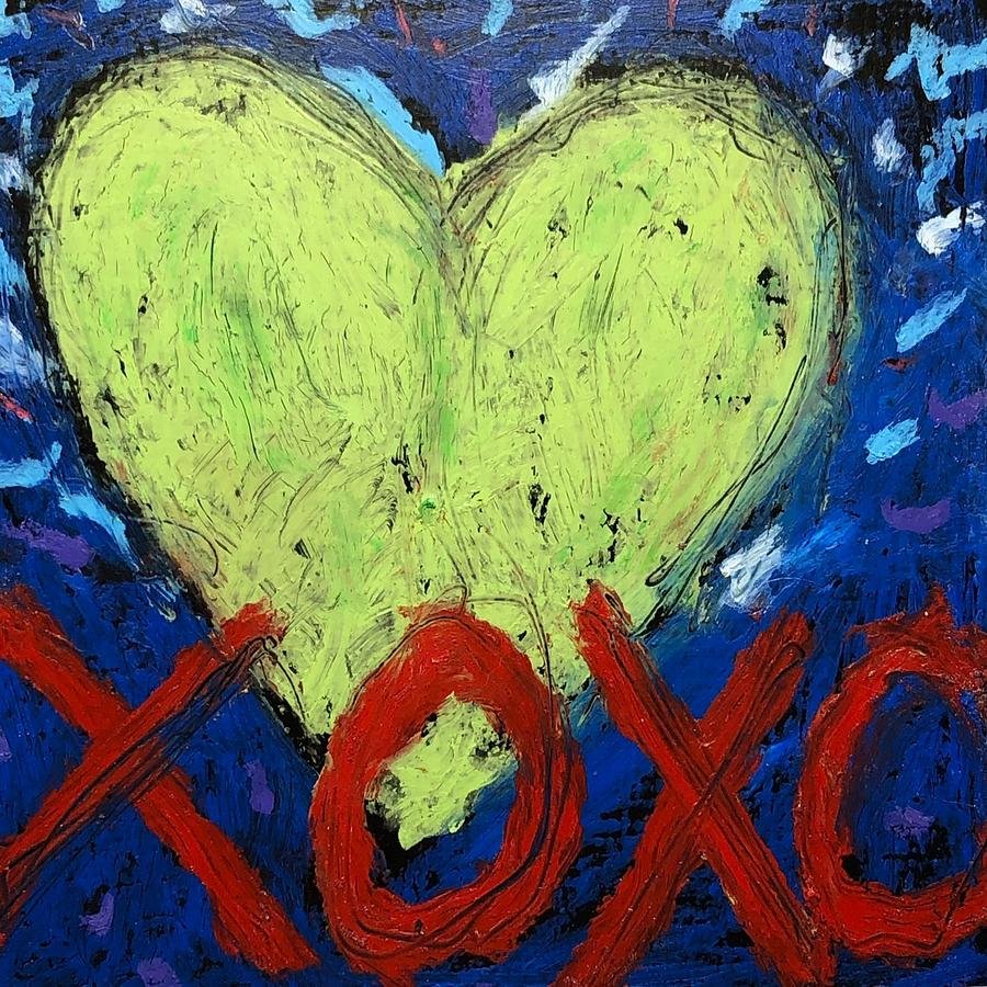 Hugs and Kisses with Green Heart Mixed Media by Lynda Zahn
