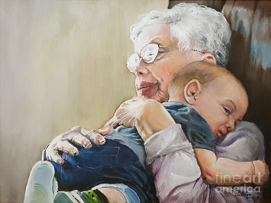Hugs from Great Grandma Painting by Merana Cadorette