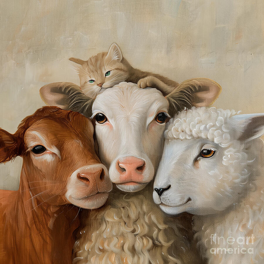 Farm Animals Painting - Hugs by Mindy Sommers