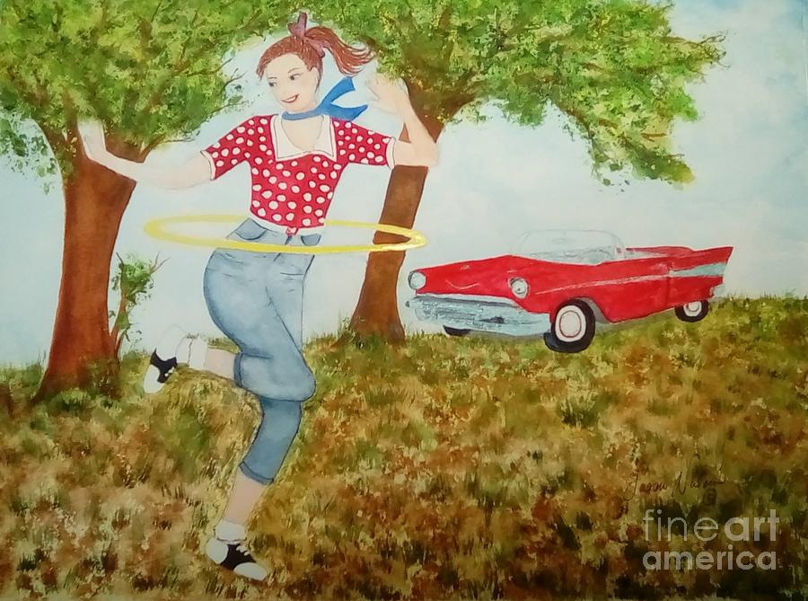 Hula hoop n a 57 Chevy Painting by Susan Nielsen