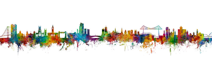 Skyline Digital Art - Hull, Leeds and Middlesbrough Skylines Mashup by Michael Tompsett