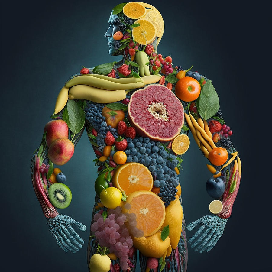 Fantasy Digital Art - human  body  made  of  fruits  by Asar Studios by Celestial Images