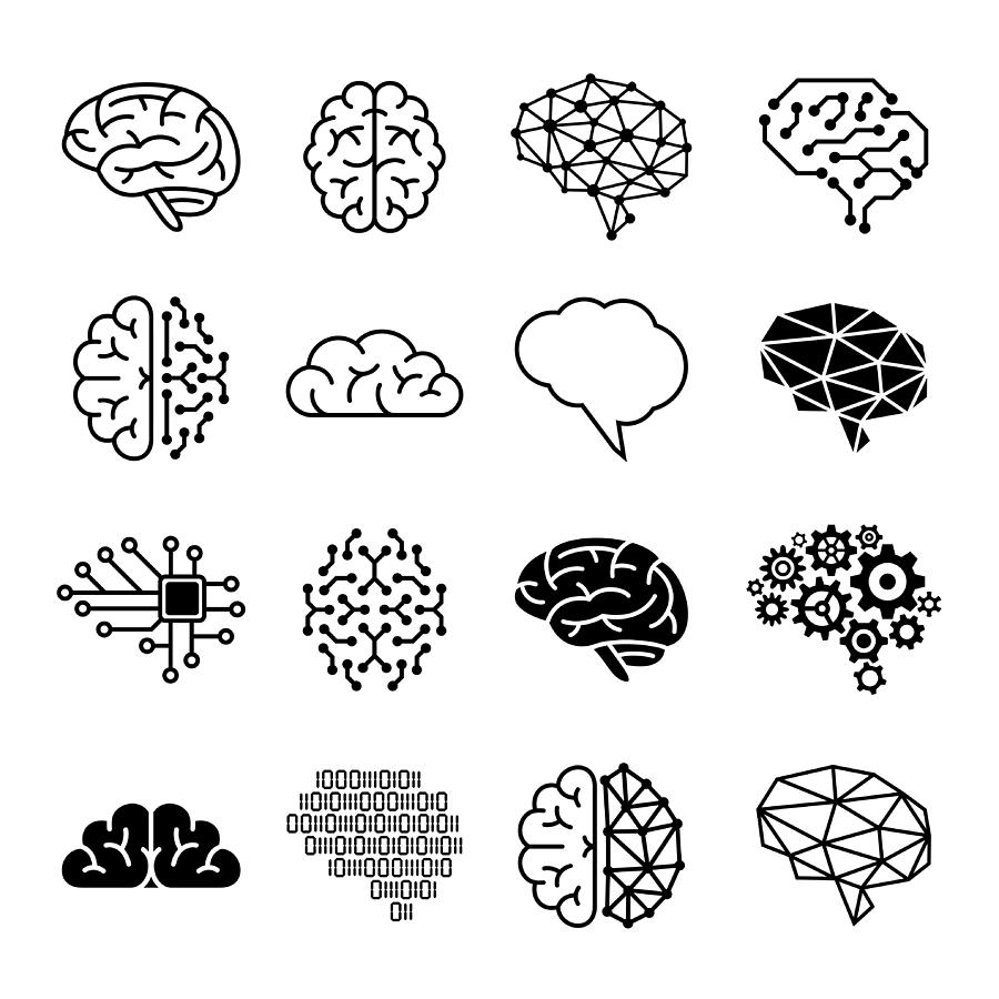 Human brain icons - vector illustration Drawing by Pop_jop
