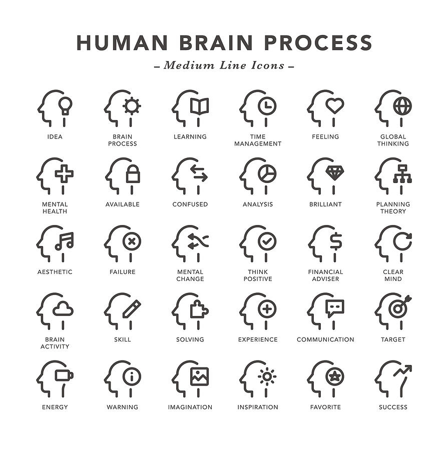 Human Brain Process - Medium Line Icons Drawing by TongSur