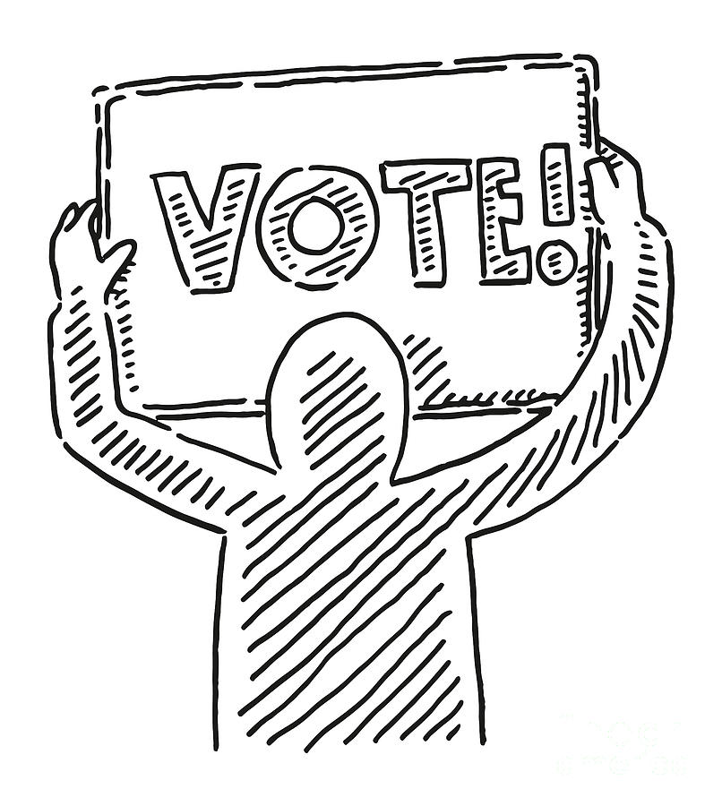 Human Figure Holding Vote Sign Drawing Drawing By Frank Ramspott - Fine 