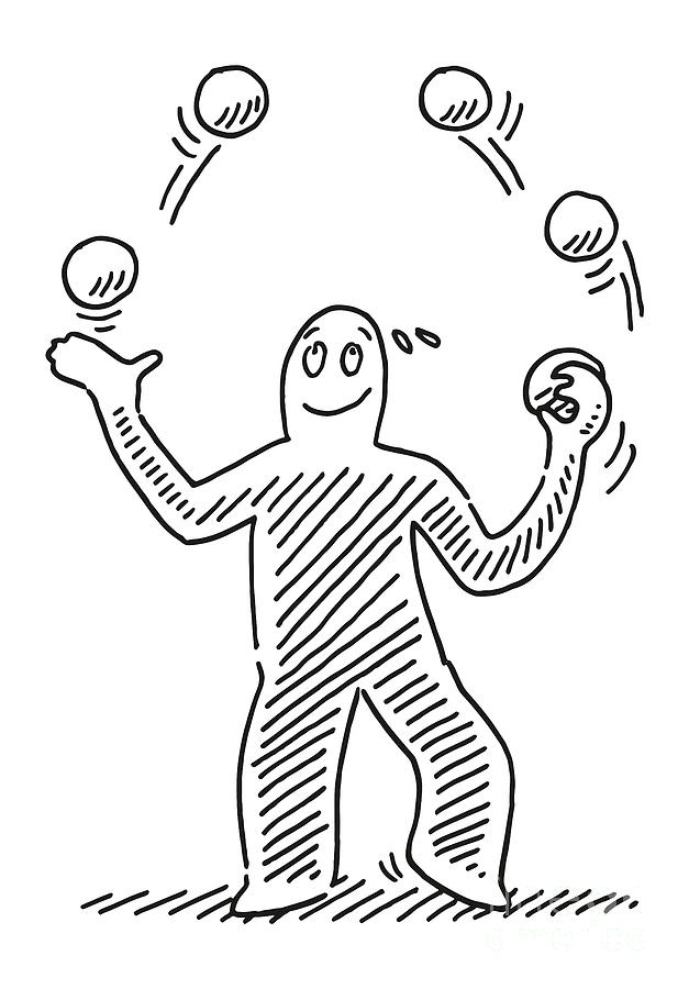 Human Figure Performer Juggling Balls Drawing Drawing by Frank Ramspott