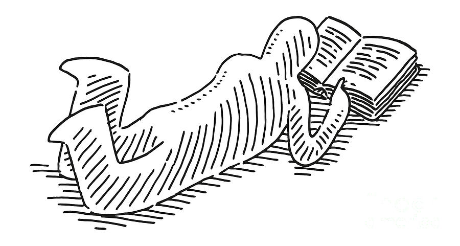 Human Figure Reading A Book On The Floor Drawing Drawing by Frank Ramspott