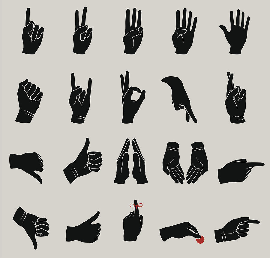 Human Hand Gestures Black and White Collection Drawing by Bubaone