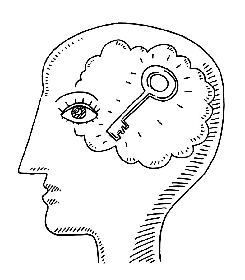 Human Head Side View Mind Key Drawing Drawing by FrankRamspott