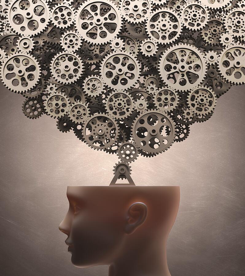 Human head with cogs, artwork Drawing by Ktsdesign Human head with cogs, artwork Drawing by Ktsdesign