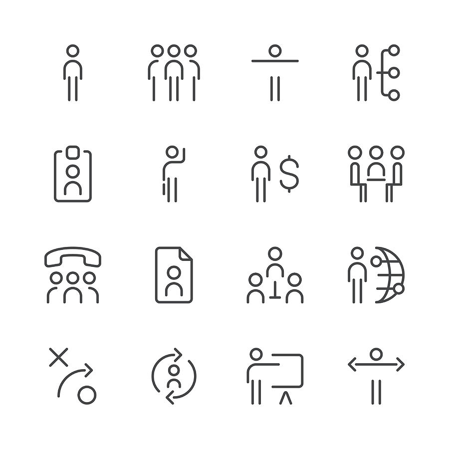Human resource management icons set 1 | Black Line series Drawing by Calvindexter