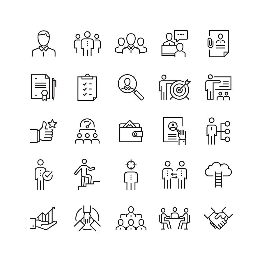 Human Resources and Recruitment Related Vector Line Icons Drawing by Cnythzl