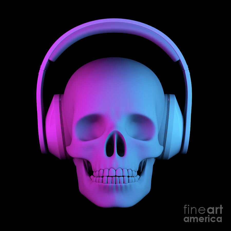 Human Skull In Headphones On Black Background Digital Art by Konstantin  Petrov - Fine Art America