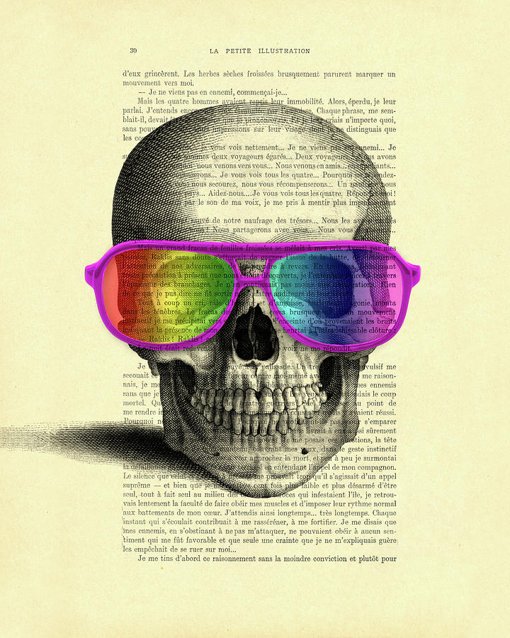 Halloween Mixed Media - Human skull with rainbow glasses by Madame Memento