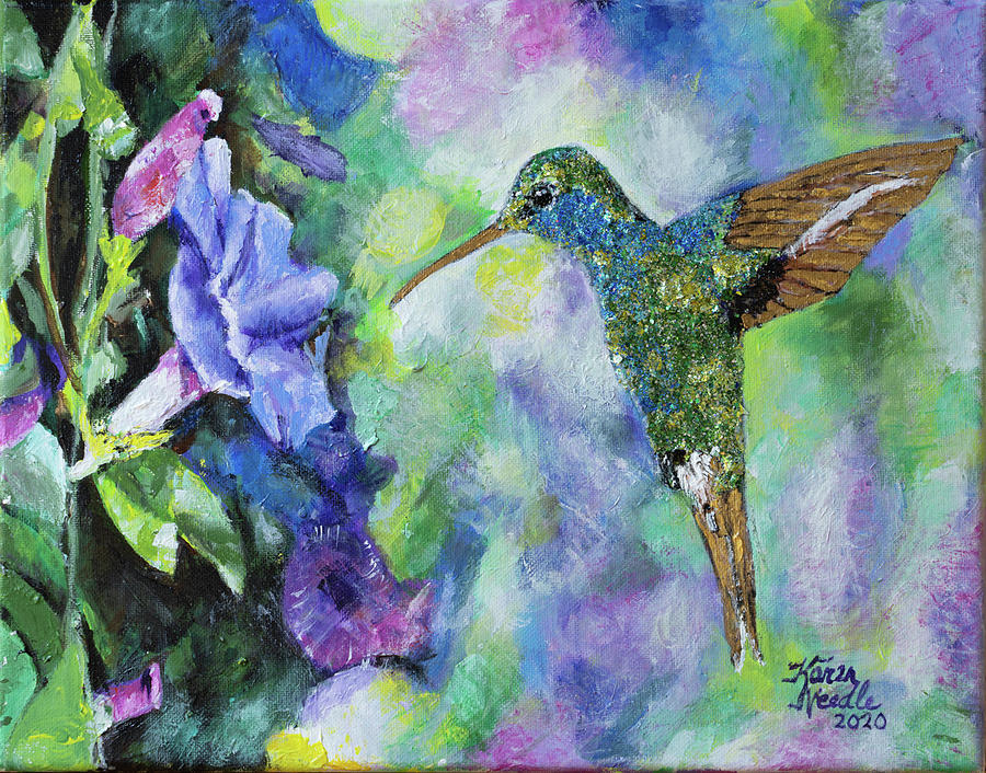 Humingbird in paradise Painting by Karen Needle