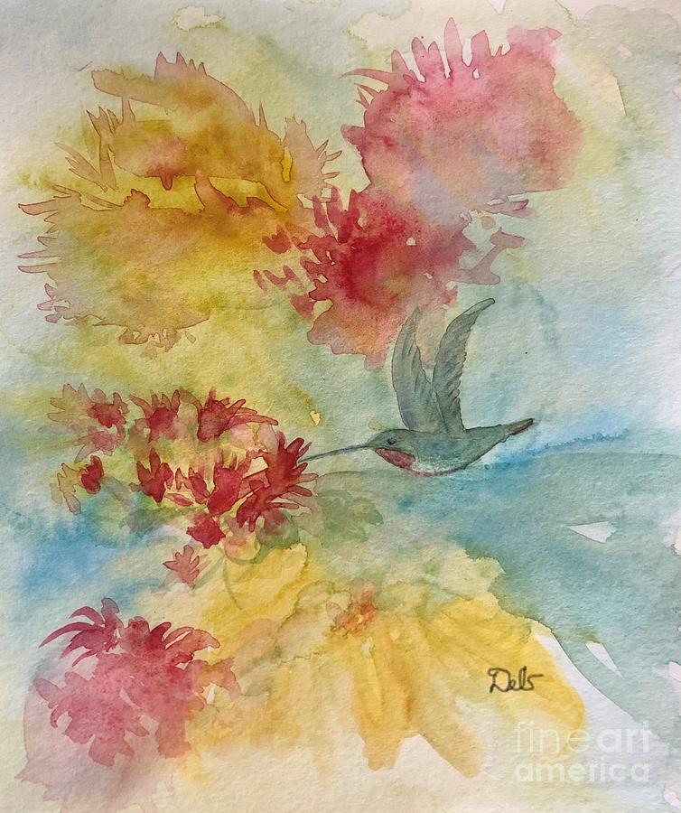Hummer in Flowers Painting by Deb Stroh-Larson