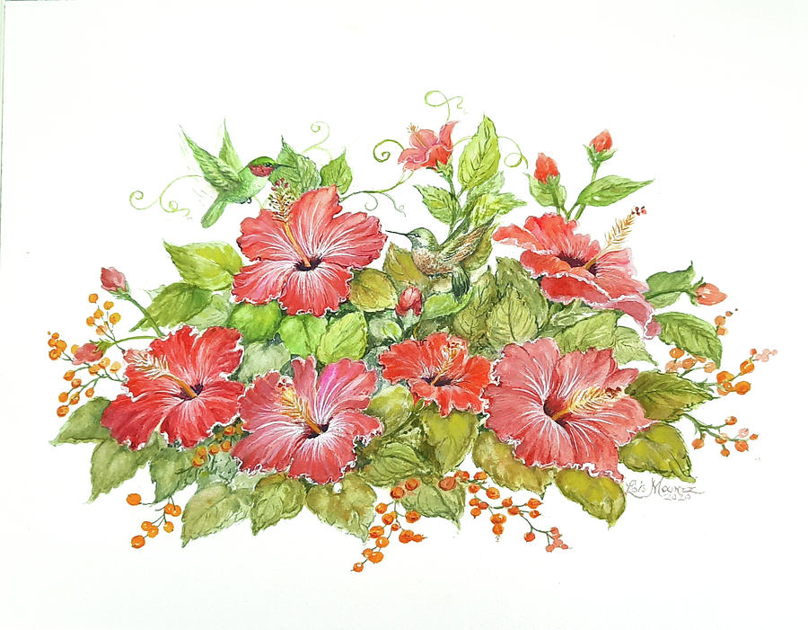 Hummers n Hibiscus Painting by Lois Mountz