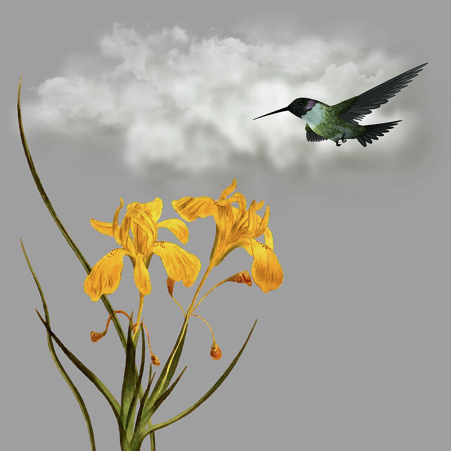 Hummingbird In The Garden Pane 5 Digital Art by David Dehner