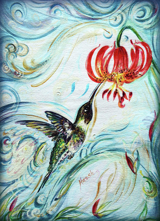 Flower Painting - Humming bird jewel in nature 1 by Harsh Malik