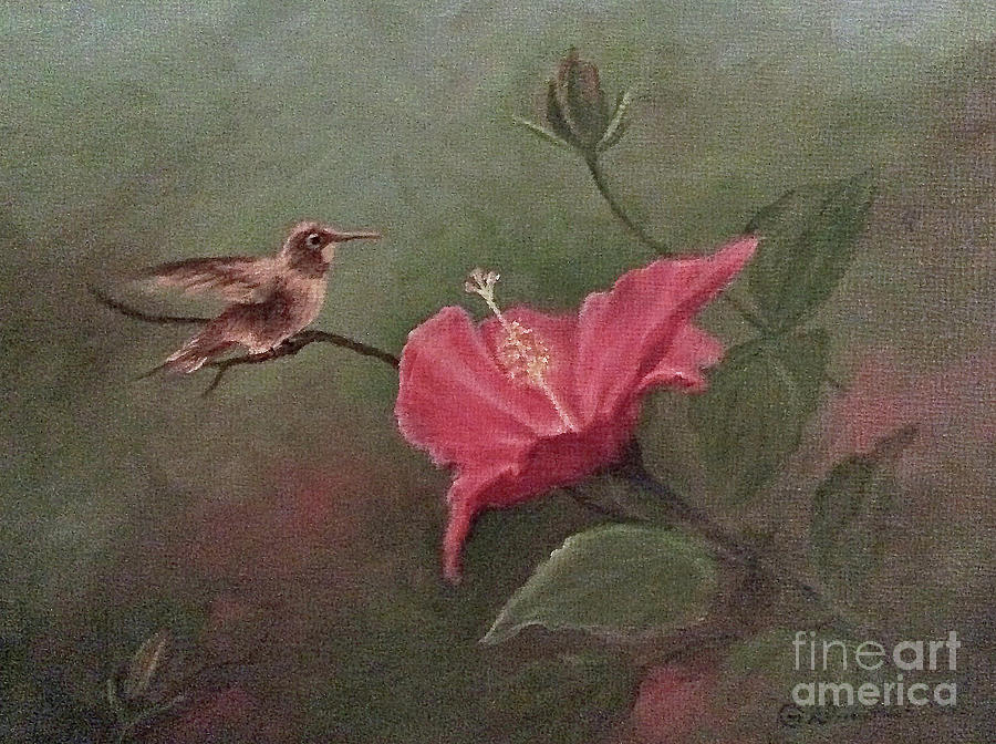 Wildlife Painting - Hummingbird Alighting by Roseann Gilmore
