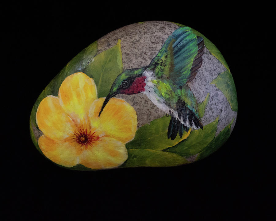 Hummingbird and Alamanda Painting by Nancy Lauby