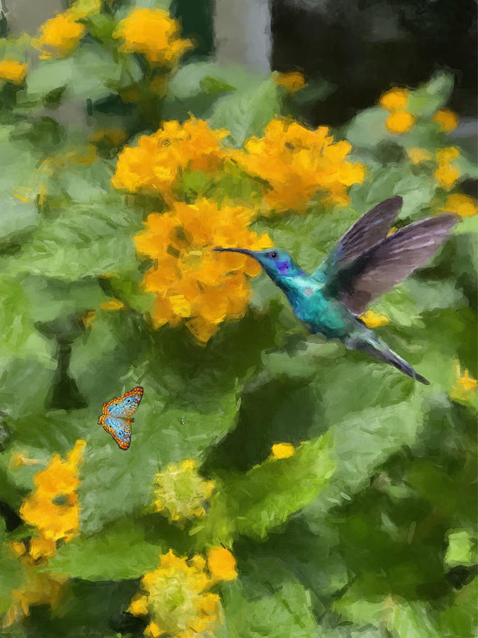 Hummingbird and Butterfly Painting by Gary Arnold