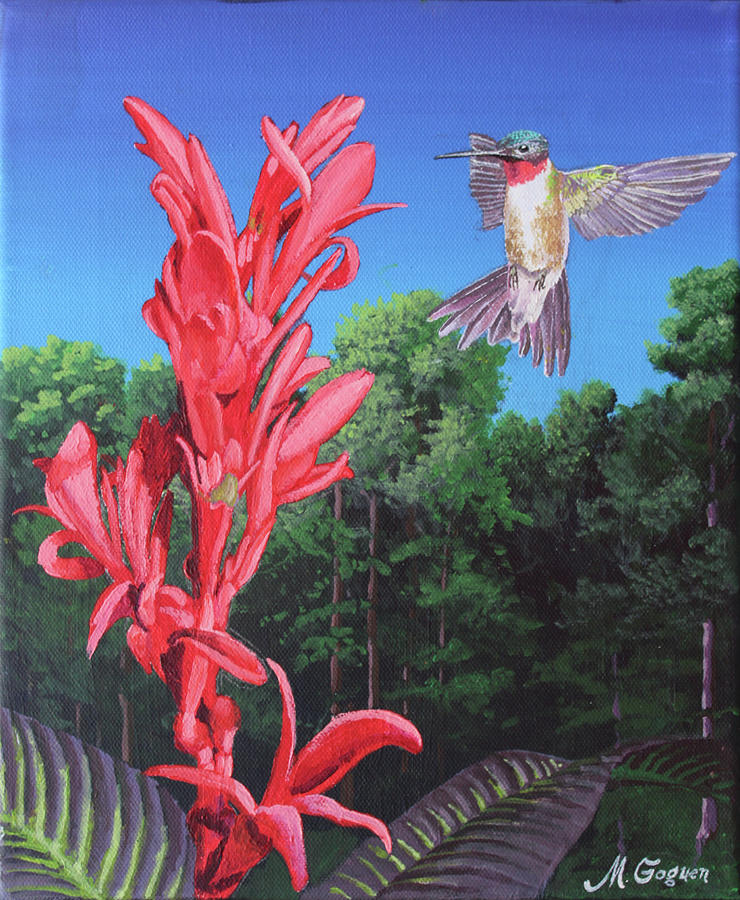 Hummingbird and Flower Painting by Michael Goguen
