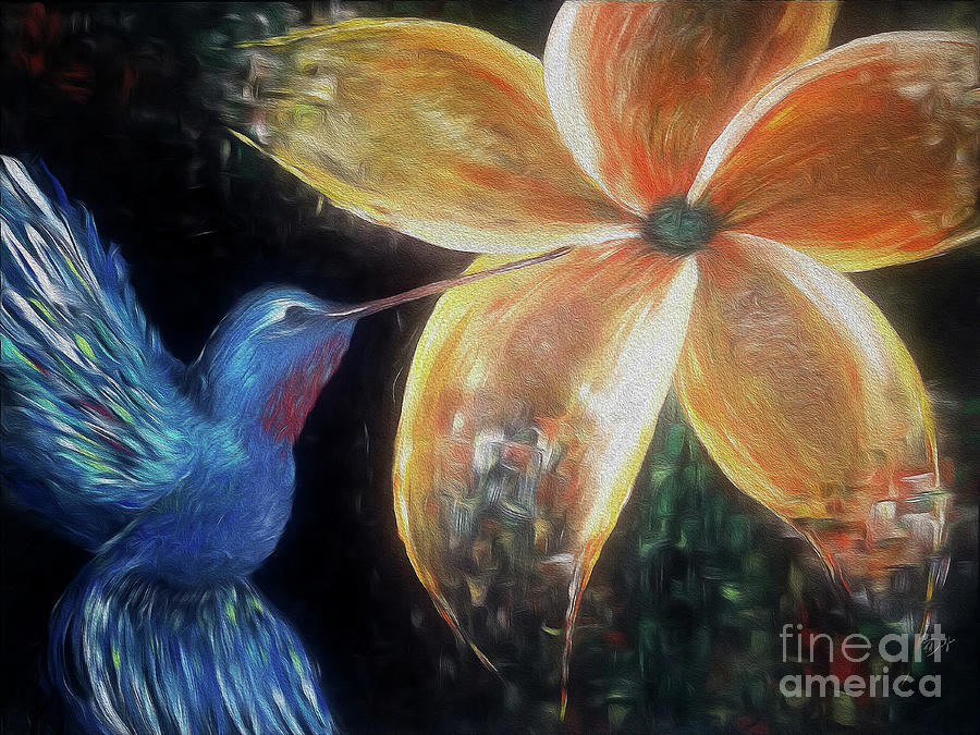Hummingbird Painting - Hummingbird and Flower with Texture by Tracy Delfar