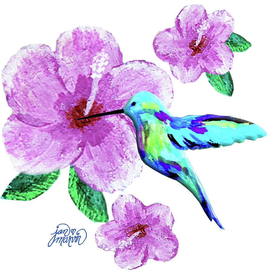 Hummingbird and Flowers Painting by Jan Marvin