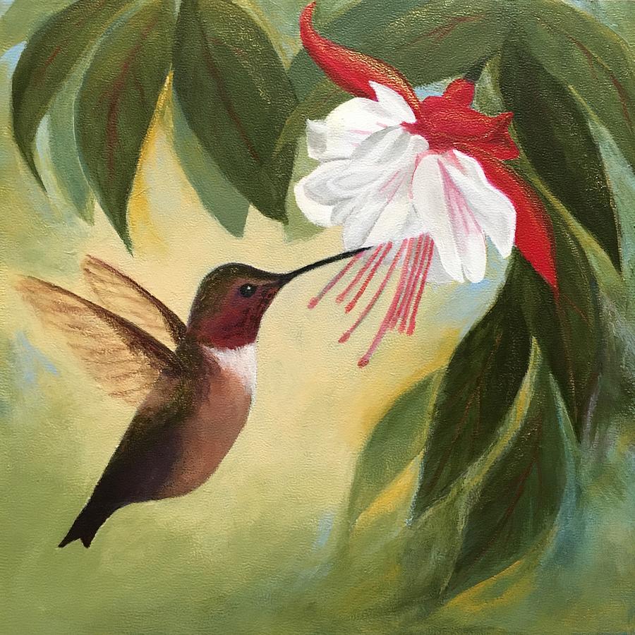 Hummingbird And Fuchsia Painting By Tamara Davidson - Fine Art America