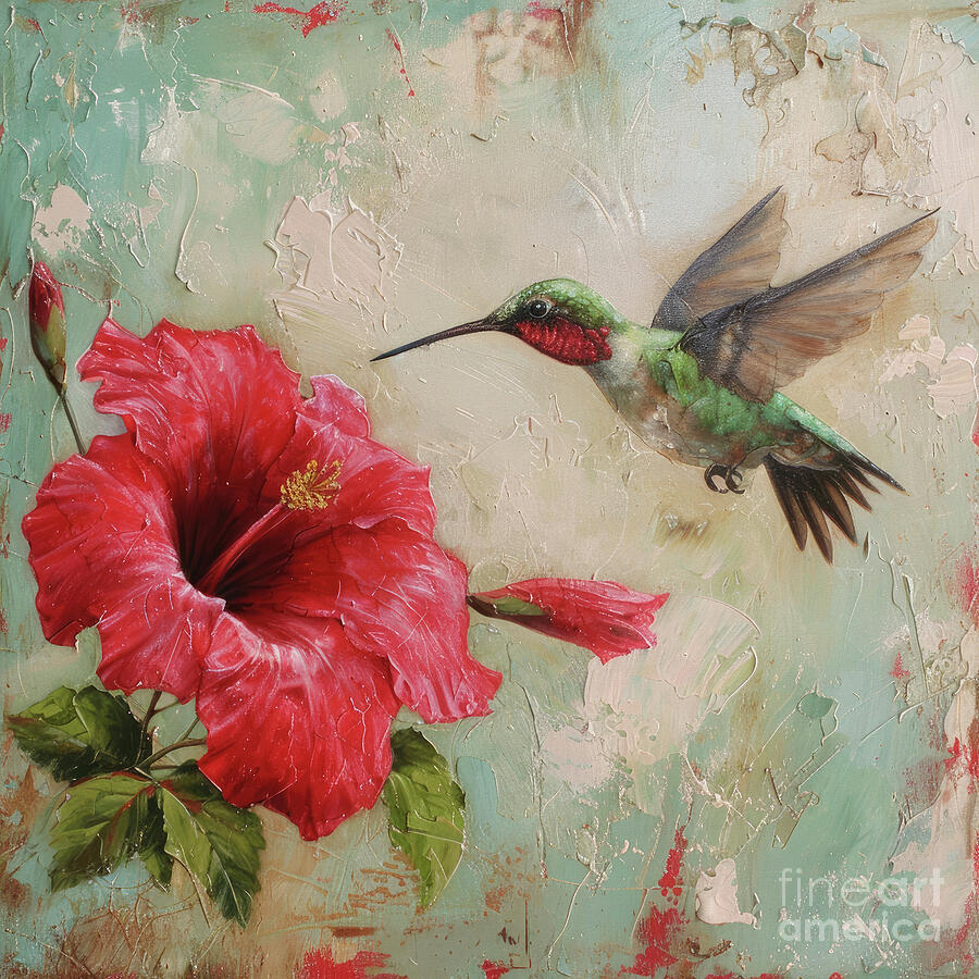 Hummingbird And The Hibiscus Painting by Tina LeCour