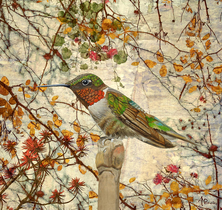 Hummingbird And Wallflowers Painting by Angeles M Pomata