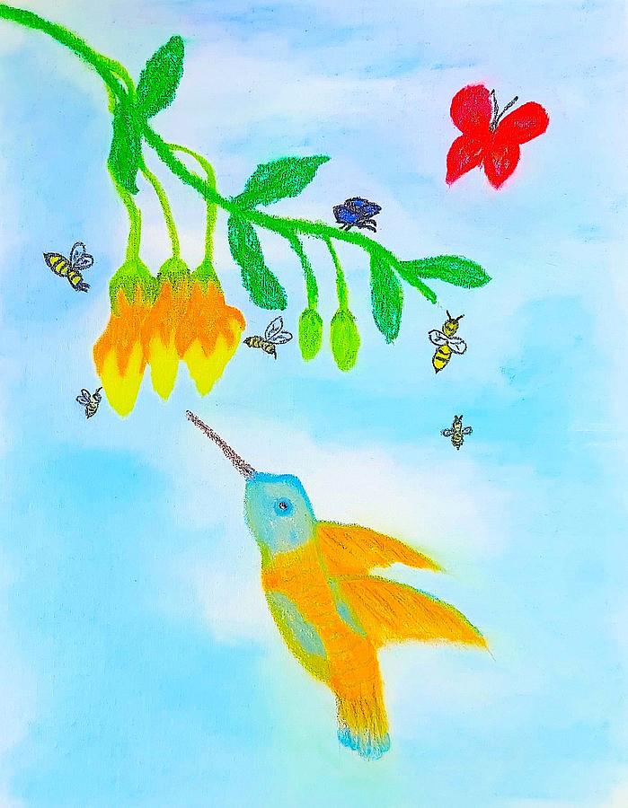 Hummingbird Bees and Butterfly1 Pastel by James Adger