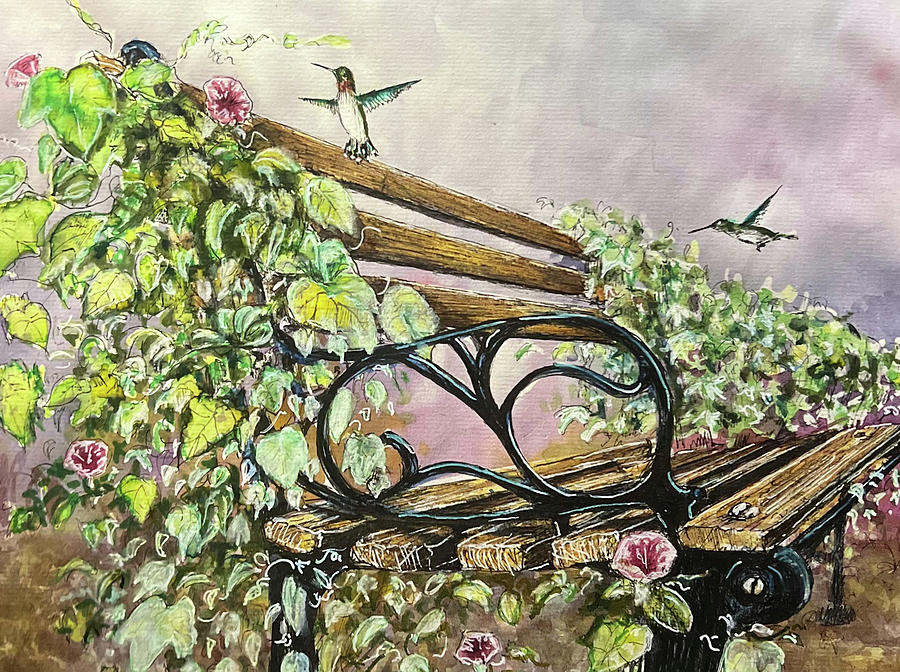 Hummingbird Bench Painting by Thomas Hamm