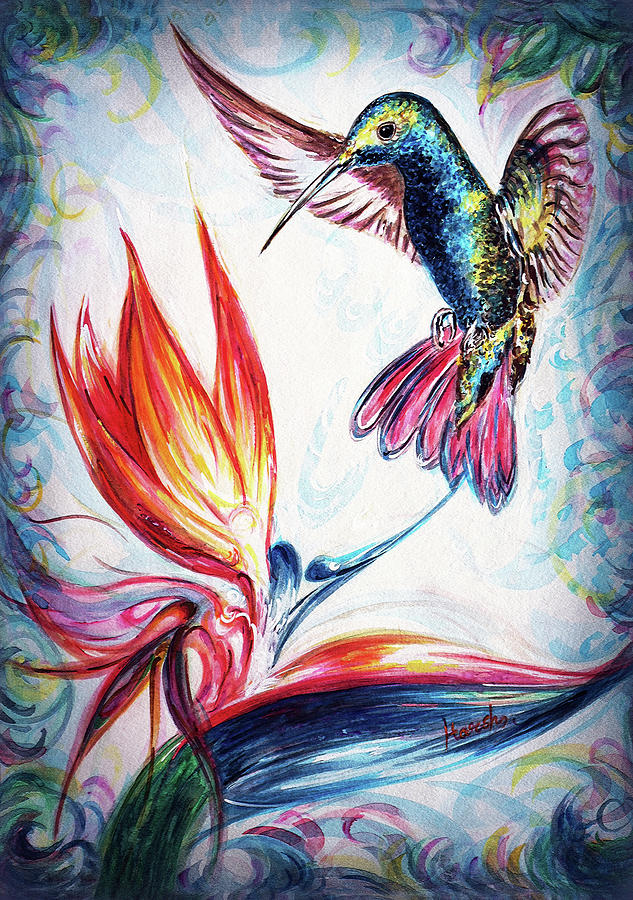 Hummingbird - bird of paradise   Painting by Harsh Malik
