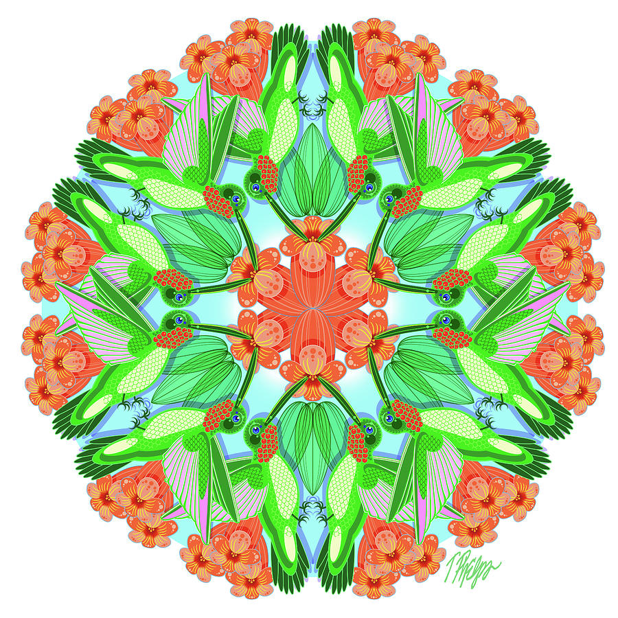 Hummingbird Garden Flower Nature Mandala Digital Art by Tim Phelps