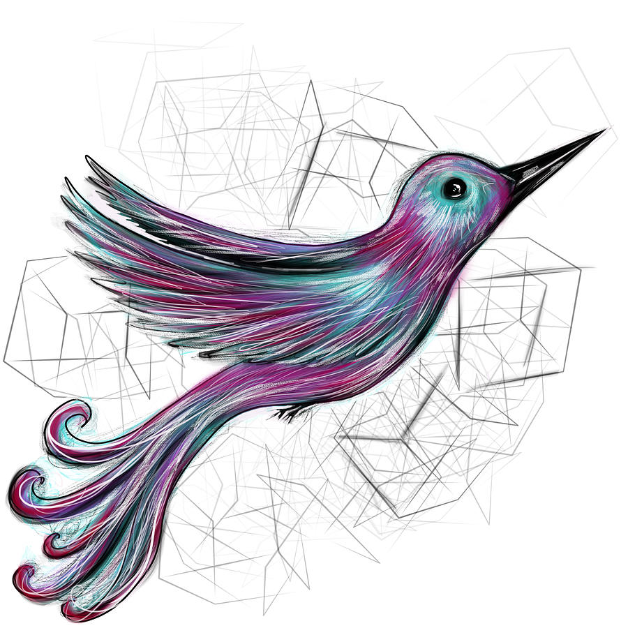 Hummingbird geometric art Digital Art by Alina Yanchenko