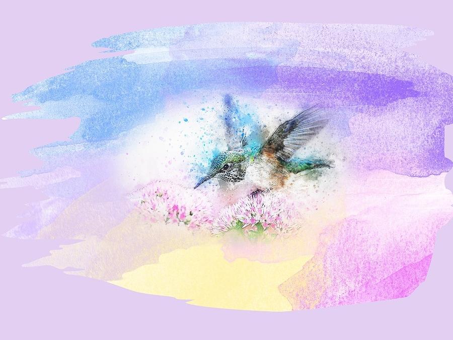 Hummingbird in Clouds Abstract Mixed Media by Nancy Ayanna Wyatt