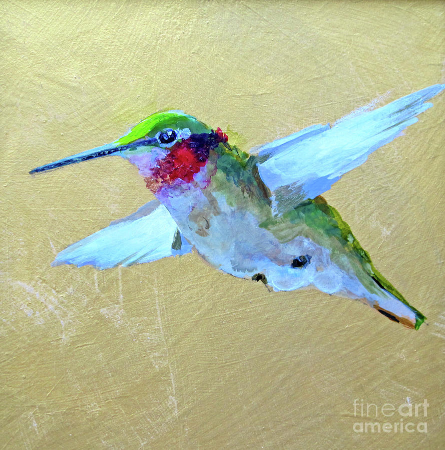 Hummingbird in Flight Painting by Bonnie Rinier