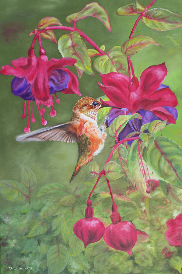 Hummingbird in Fuchsia Painting by Christine Brunette - Fine Art America