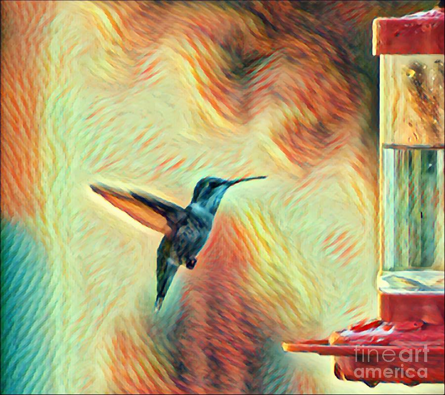 Hummingbird in Painting Abstract  Photograph by Charlene Adler
