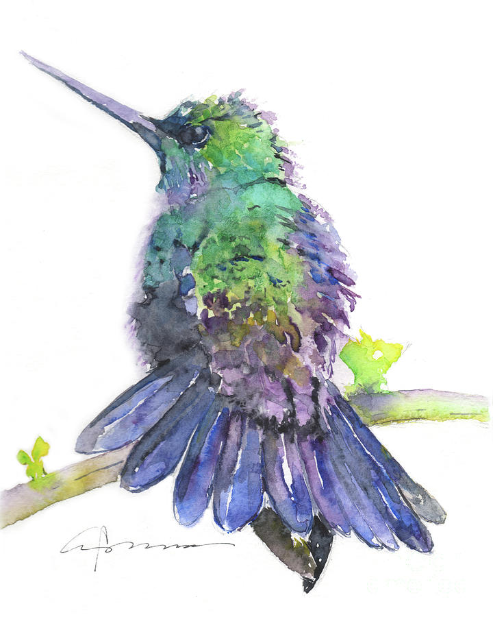 Hummingbird in Purple Painting by Claudia Hafner