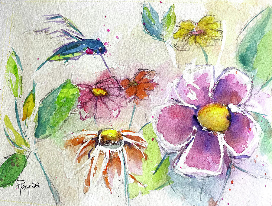 Hummingbird in the Garden Painting by Roxy Rich