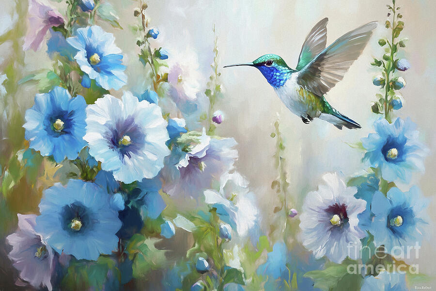 Hummingbird In The Hollyhock 2 Painting by Tina LeCour Hummingbird In The Hollyhock 2 Painting by Tina LeCour