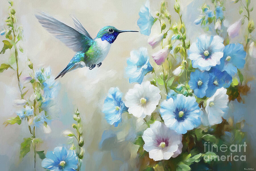 Hummingbird In The Hollyhock 3 Painting by Tina LeCour Hummingbird In The Hollyhock 3 Painting by Tina LeCour